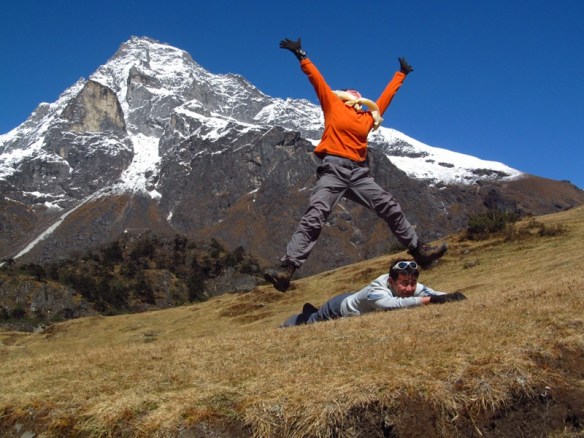 The newly wed couple jumping for joy!